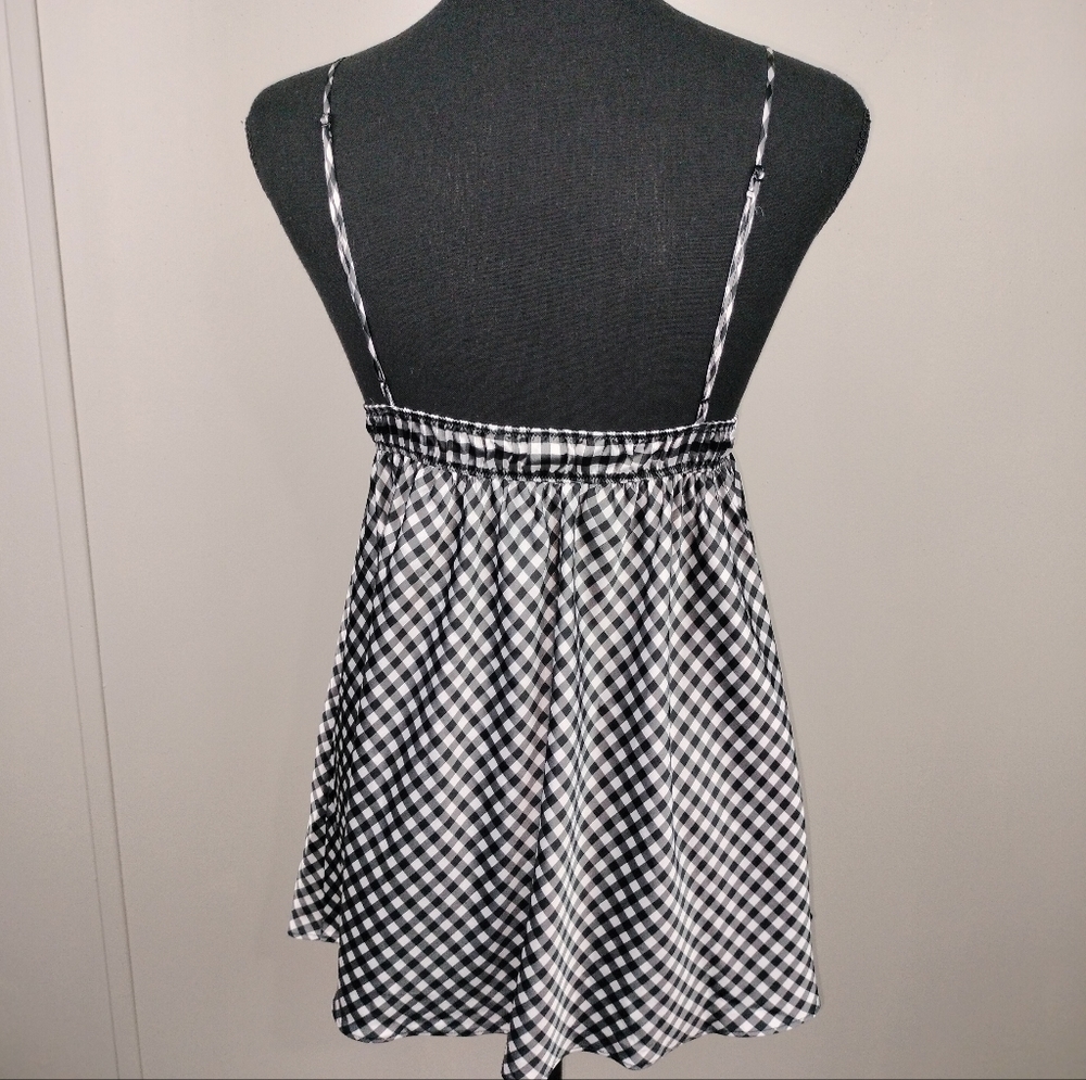 NWT Victoria's Secret Black & White Gingham w/ Pink Trim Babydoll Negligee Sz. M - Picture 8 of 12